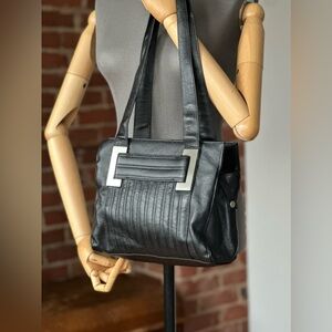 La Diva Black Leather Shoulder Bag — Metal Detail